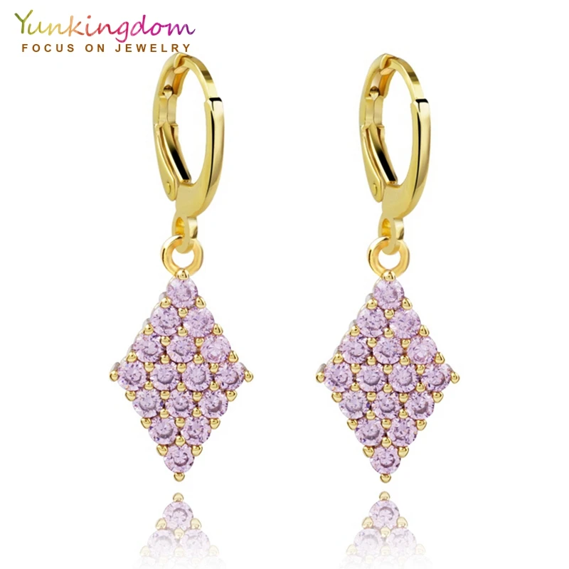 

Yunkingdom Square Fashion Small Drop Earrings Wholesale Pave Pink Crystals Romantic Jewelry