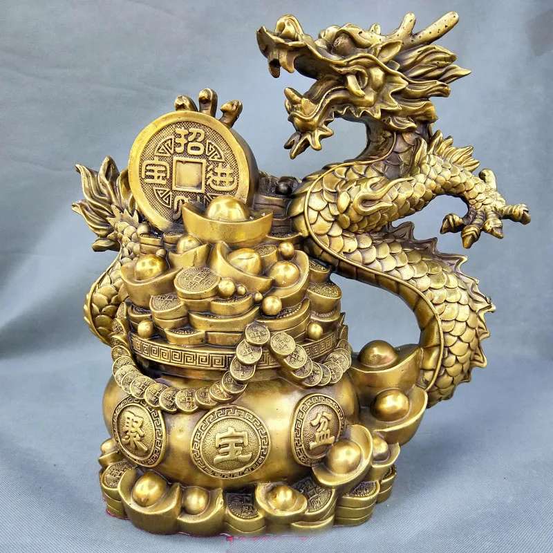 37CM LARGE # HOME Shop hall TOP decoration ART FENG SHUI Business Good luck bring in wealth Drawing Money royal dragon Statue | Дом и сад