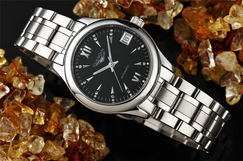 Womens Watches GUANQIN Date Luminous Rainstone Automatic Watch Waterproof Mechanical Watch Brand Luxury Stainless Steel Back (14)