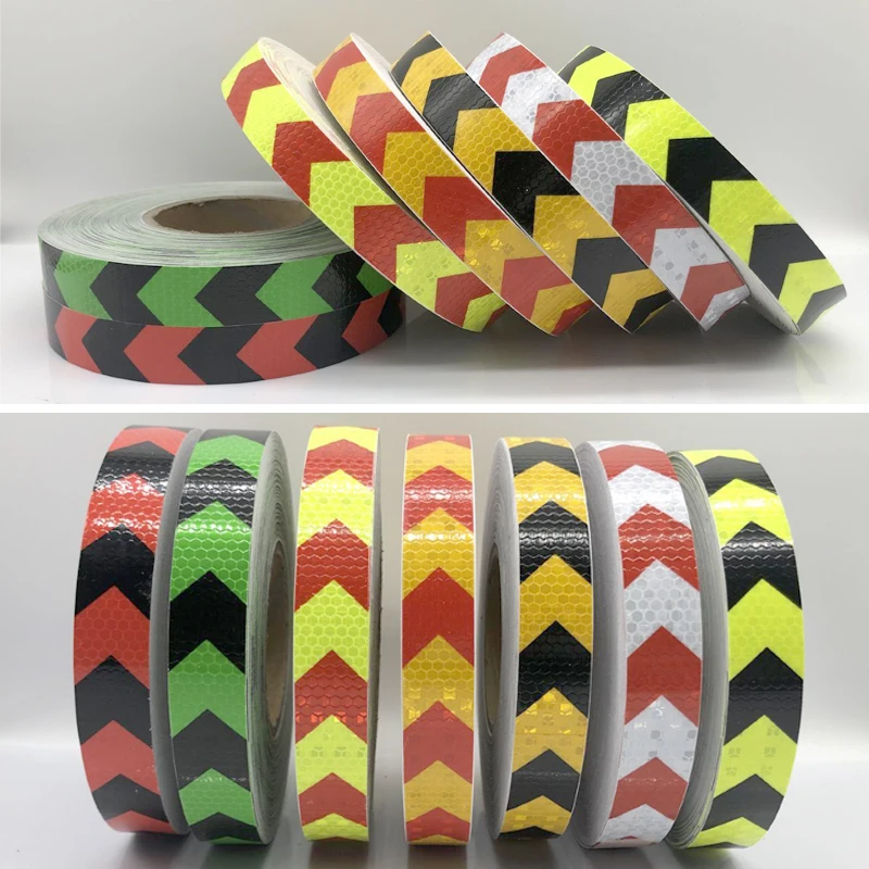 25mmx25m Double Colors Arrow Pattern Mesh Reflective Ribbon Car Sticker Automotive Style Vehicle Truck Motorcycle Warning Tape