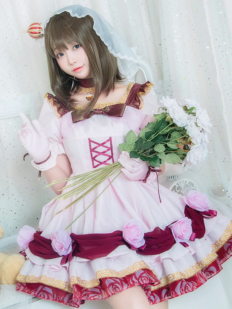 

Love Producer Costume Bai Qi Lolita Flower Wedding Dress Beautiful Lovely Elegant Uniform Cosplay Costume