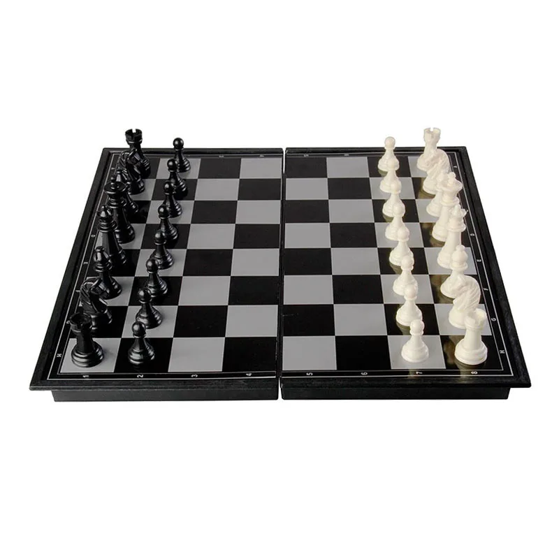 

Traditional Black White Color International Chess Set Magnetic 32 Chess Pieces & Foldable Chess Board Crack Resistant 3 Sizes