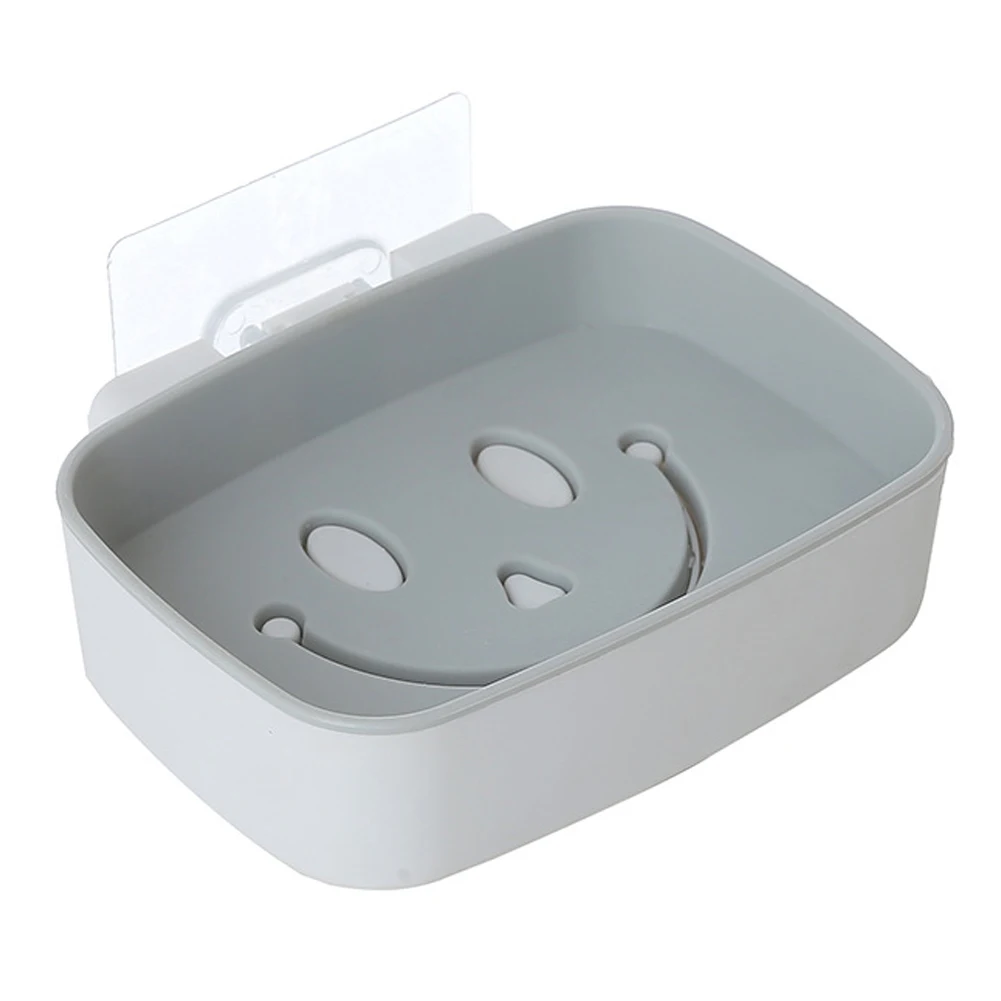 Creative Double Layer Draining Soap Storage Box Smile Face Soap Dish Holder Rack For Bathroom Shower Supplies - Цвет: Светло-серый
