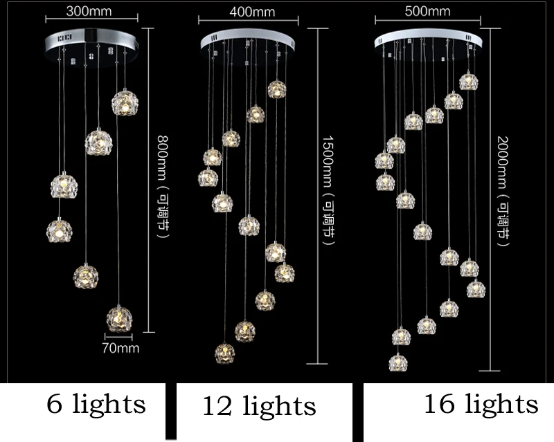 Каскадная подвеска Люстра на лестнице Склад Свет Спиральные люстры для лестниц Стеклянный бал Люстра Висячие огни висит Подвесная лампа современные фары подвесные Подвесная люстра паук освещение гостиной