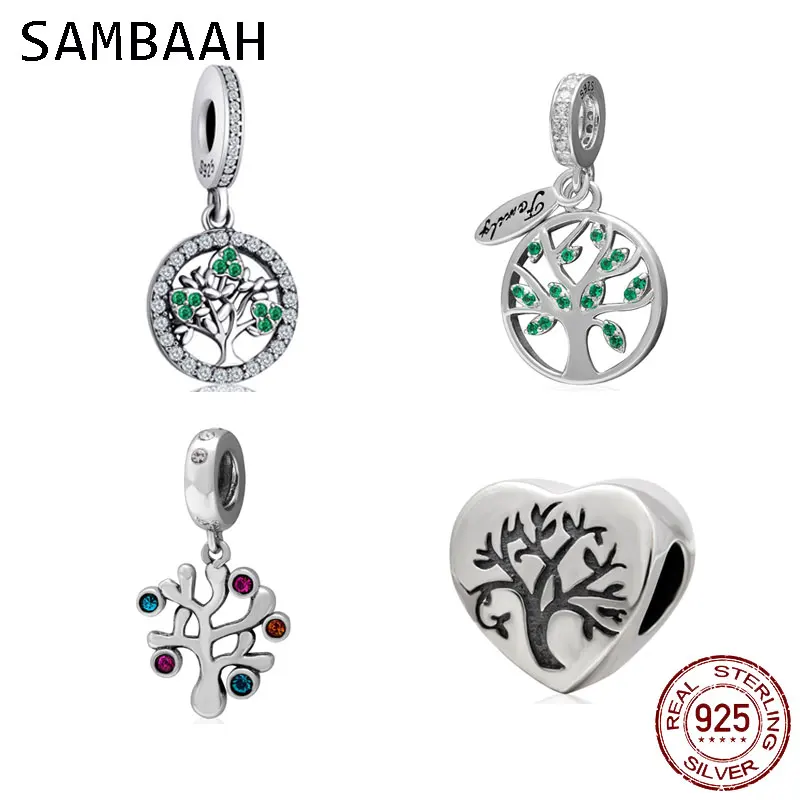 

Sambaah 925 Sterling Silver Dangle Family Tree Pendant with CZ Stone Charm Beads for Original Pandora Style Family Bracelet
