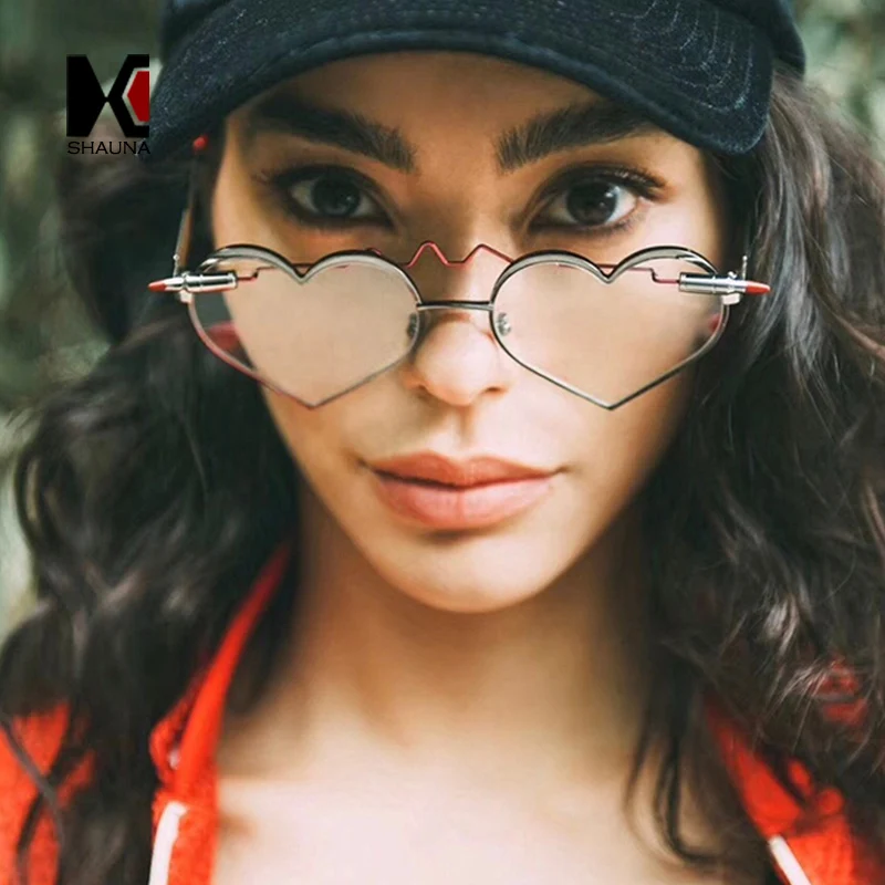 

SHAUNA Unique Bullet 2019 Heart Sunglasses Women Fashion Rimless Pink Shades