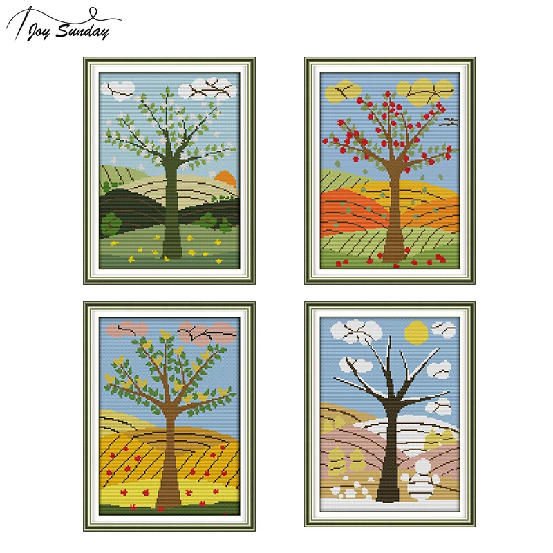 

Joy Sunday The Four Seasons Scenery Aida Fabric Cross Stitch To Make Embroidery Kit DMC DIY Needlework Printed Canvas Home Decor