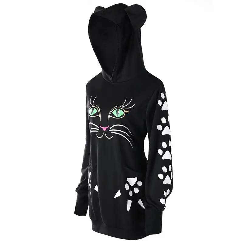 Black Hoodies Women Christmas Cartoon Cat Print Cute Casual Oversize Hoodie Sweatshirt Autumn Loose Streetwear Gothic Long Tops Black Hoodies Women Christmas Cartoon Cat Print Cute Casual Oversize Hoodie Sweatshirt Autumn Loose Streetwear Gothic Long Tops