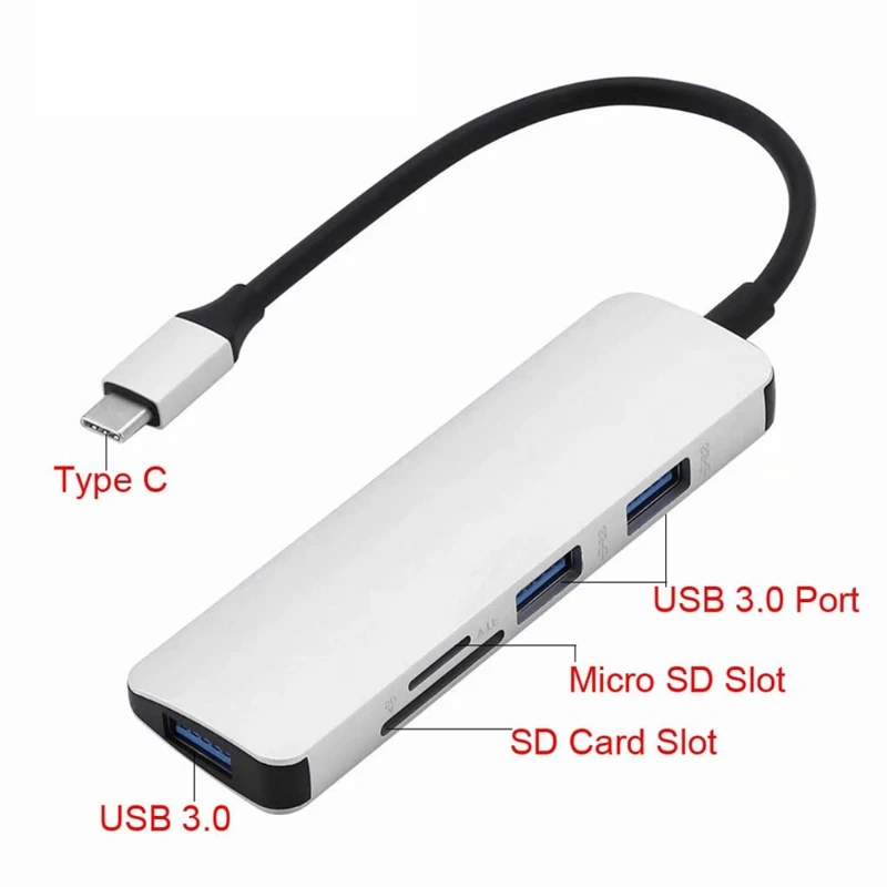 USB + Тип C 5in1 концентратор адаптер 3 USB 3,0 SD/TF Card Reader для Macbook ПК S9 Xiaomi