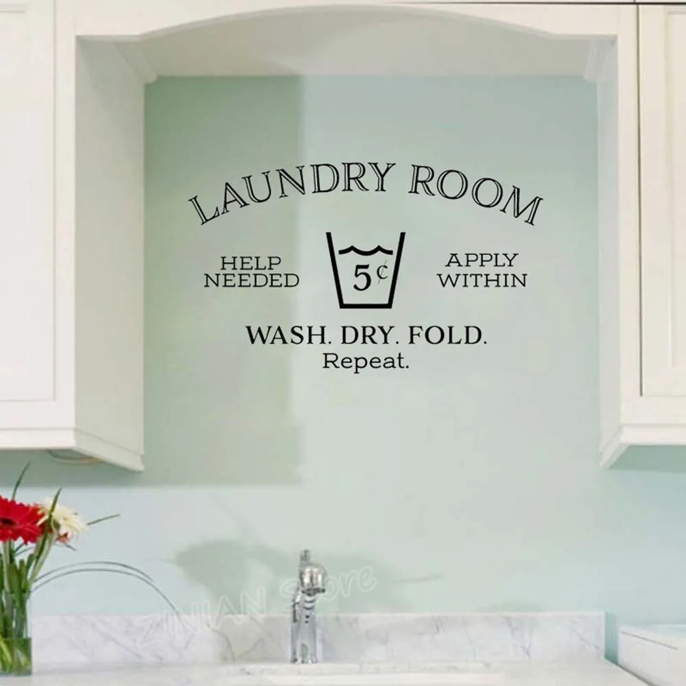Pegatinas De Pared 'WASH' Y 'DRY' Para Lavandería – Decoración Vinilo Autoadhesivo, 60 X 30 Cm