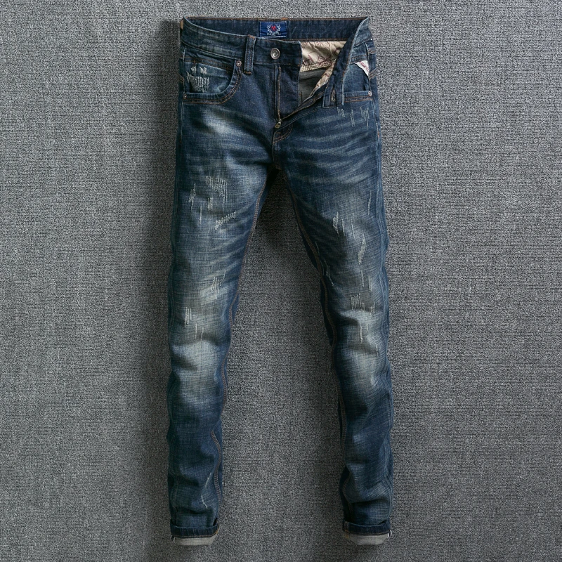Fashion Classical Men Jeans Slim Fit Dark Blue Color Vintage Design Denim Long Pants Ripped Jeans homme Streetwear Hip Hop Jeans Fashion Classical Men Jeans Slim Fit Dark Blue Color Vintage Design Denim Long Pants Ripped Jeans homme Streetwear Hip Hop Jeans