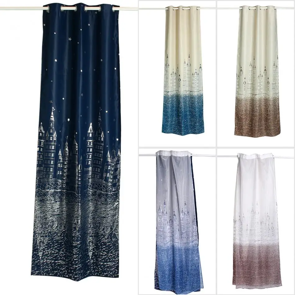 

Castle Pattern Window Curtain Shade Window Curtains for Balcony Living Room Bedroom Kitchen 100*250CM