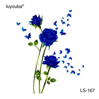 

Blue Rose And Butterfly Waterproof Temporary Tattoo Sticker Blue Flowers Fake Tattoo The Flash Stickers Tatuagem Tatoo