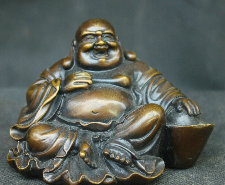 

free Chinese China Folk Old Traditional Culture Brass Bronze statue Maitreya Buddha fast