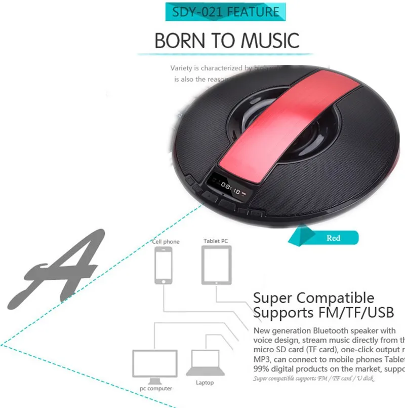 Сардины sdy-021 Bluetooth Динамик большой Мощность Портативный Беспроводной стерео аудио звук С микрофоном трансляции Caller НЛО
