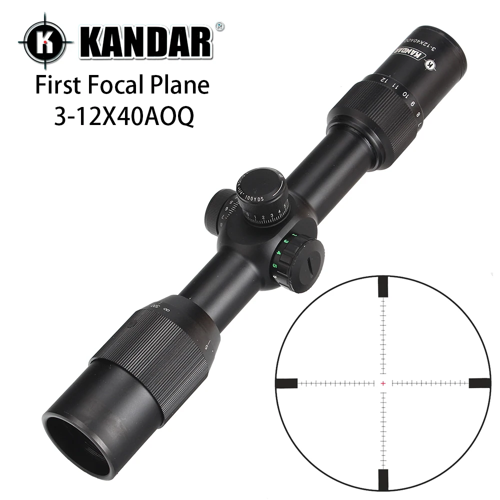 KANDAR 3 12X40 AOQ первый фокусный самолет охотничий прицел красный зеленый с подсветкой
