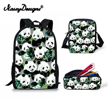

NOISYDESIGNS 3set 3D Cartoon Panda Printed Backpack Children School Bags Teenager Kids Cute Pencil Box Shoulder Large Book Bag