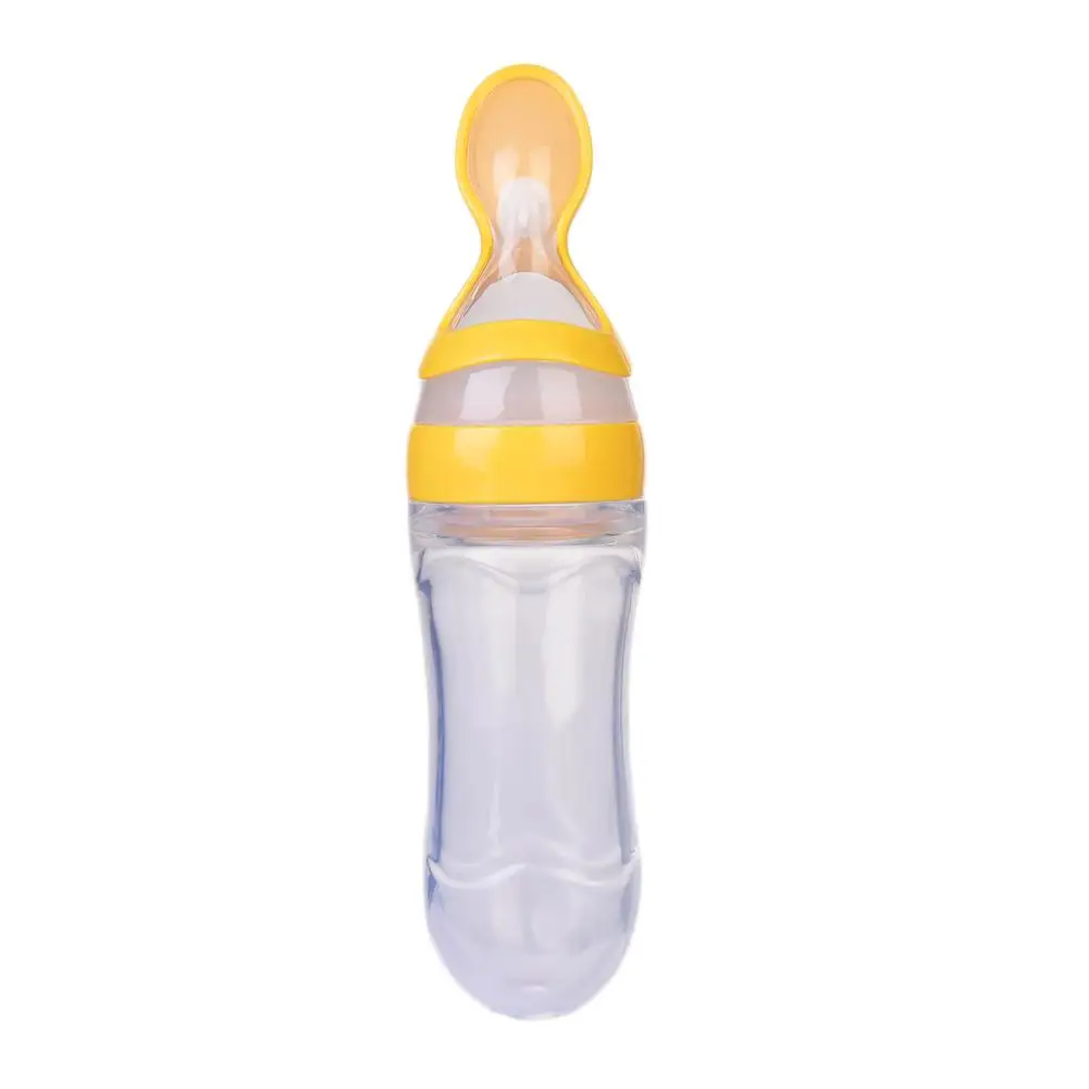 Infant Baby Soft Silicone Food Supplement Toddler Rice Cereal Feeding Bottles Spoon Milk Food Storage Cup - Цвет: Yellow