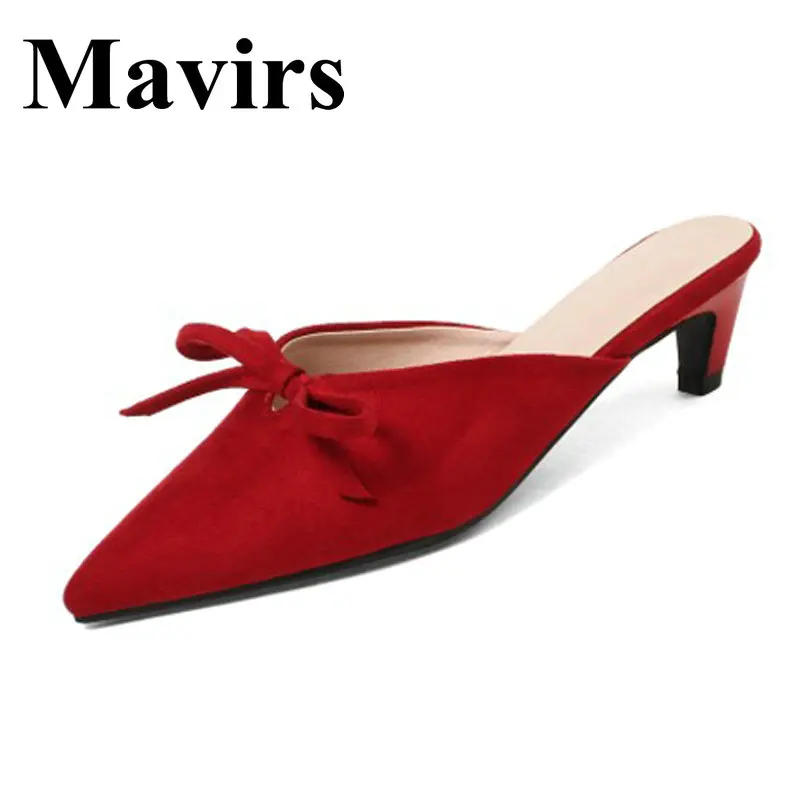 

MAVIRS Brand 4CM High Heels Mules 2018 Spring Pointed Toe Stiletto Black Red Pink Women Pumps Shoes EU Size 35-43