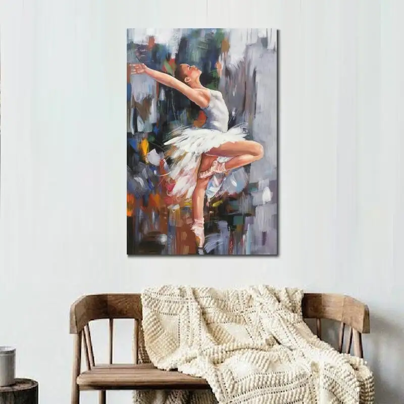Ручной работы картины маслом балетки Танцы в Белая юбка рисунок современного искусства картина для декора стен красивая женщина холсте