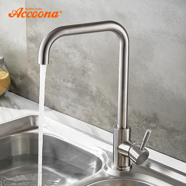 Special Price Accoona Stainless steel Kitchen Faucet Single Handle Single Hole Mixers Sink Tap Wall Brushed Faucet Hot and Cold Water A4490