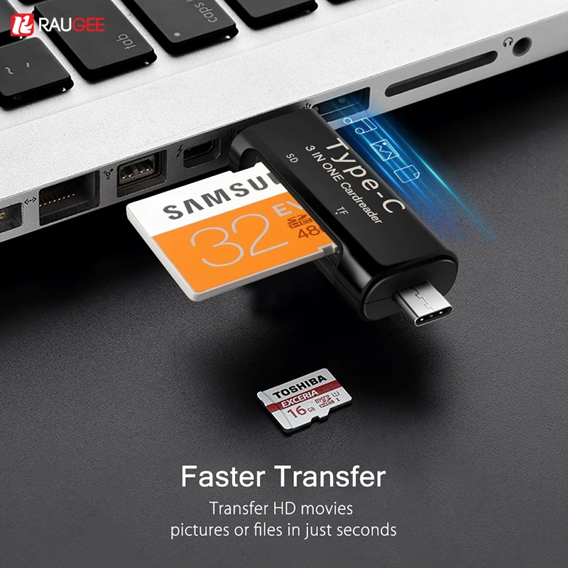 

Raugee Micro USB & type-C Memory Card Reader Universal 3 In 1 USB 2.0 SD TF Card Adapter Reader For MacBook PC Mobile Phone