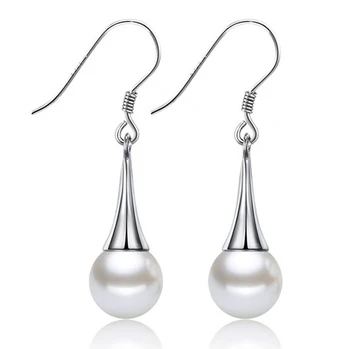 

Silver Earring 2016 New Fashion Pearl 925 Sterling Silver Drop Earrings for Women Girls Christmas Gift Wholesale