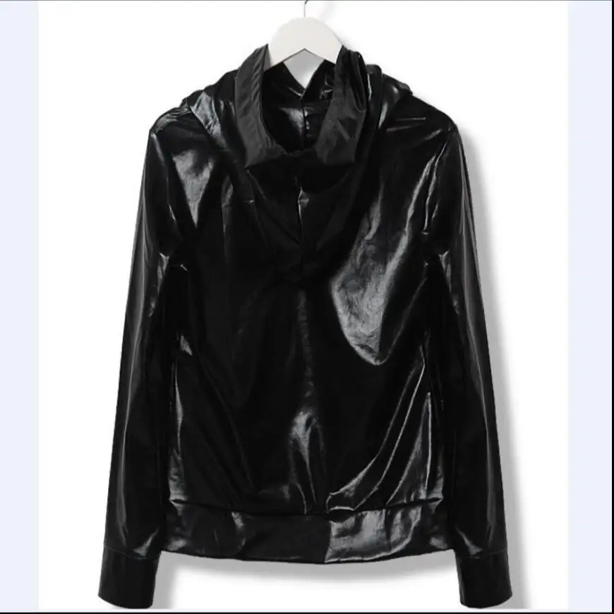 

M-6xl Spring And Autumn Korean New Men's Pu Leather Long-sleeved Hoodies Fashion Casual Personality Mainstream Singer Costumes