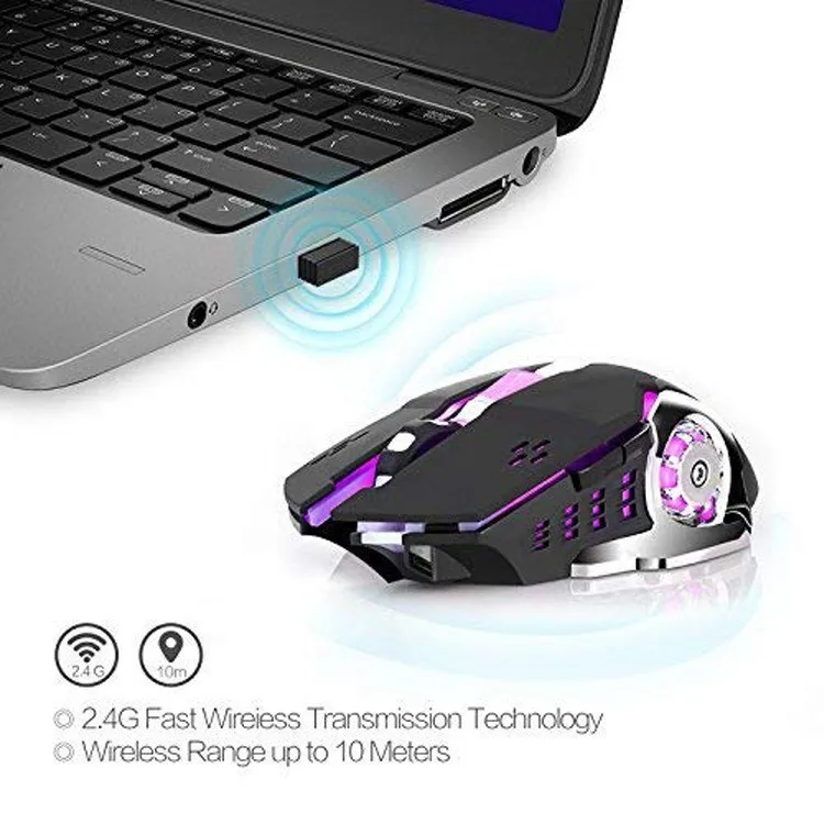 Wireless Silent Rechargeable Gaming Mouse 2.4GHz 1800DPI Mice USB Optical Game Backlight Mouse For