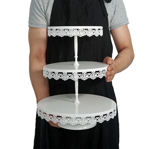 Свадебный торт стенд белый лоток для пирожных Кружевной Край торта инструменты украшения дома десертный стол украшения вечерние поставщики - Цвет: 15111-3 layers