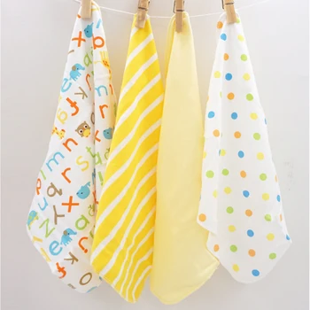 

4pcs/pack baby small square hand towel feeding napkin soft cotton cloth lemon fruit pattern saliva washcloth handkerchief