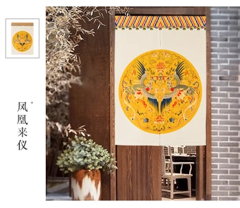 

New Chinese style classical phoenix bird wind window blind water Japanese cotton and linen door curtain porch home decoration