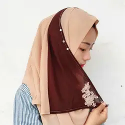 Модные ислам Женская легкая одежда шарф лоскутное кружево хиджабы с узором мусульманских женские головные уборы девушки кепки 401