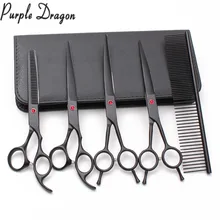 Z3102 5Pcs Suit 7INCH Purple Dragon Comb+Cutting+Thinning+Curved Shears Dogs Clippers Professional Pets Shears Grooming Scissors 6 5 inch purple dragon dog grooming cutting curved thinning scissors case safety rounded serrated tip pets shears set
