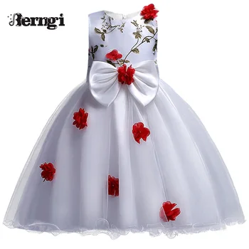 

New Arrival Girls Dress Berngi Kids Princess Wedding Party Clothes for 3-12 Years Girls Children Sleeveless Prom White Clothes