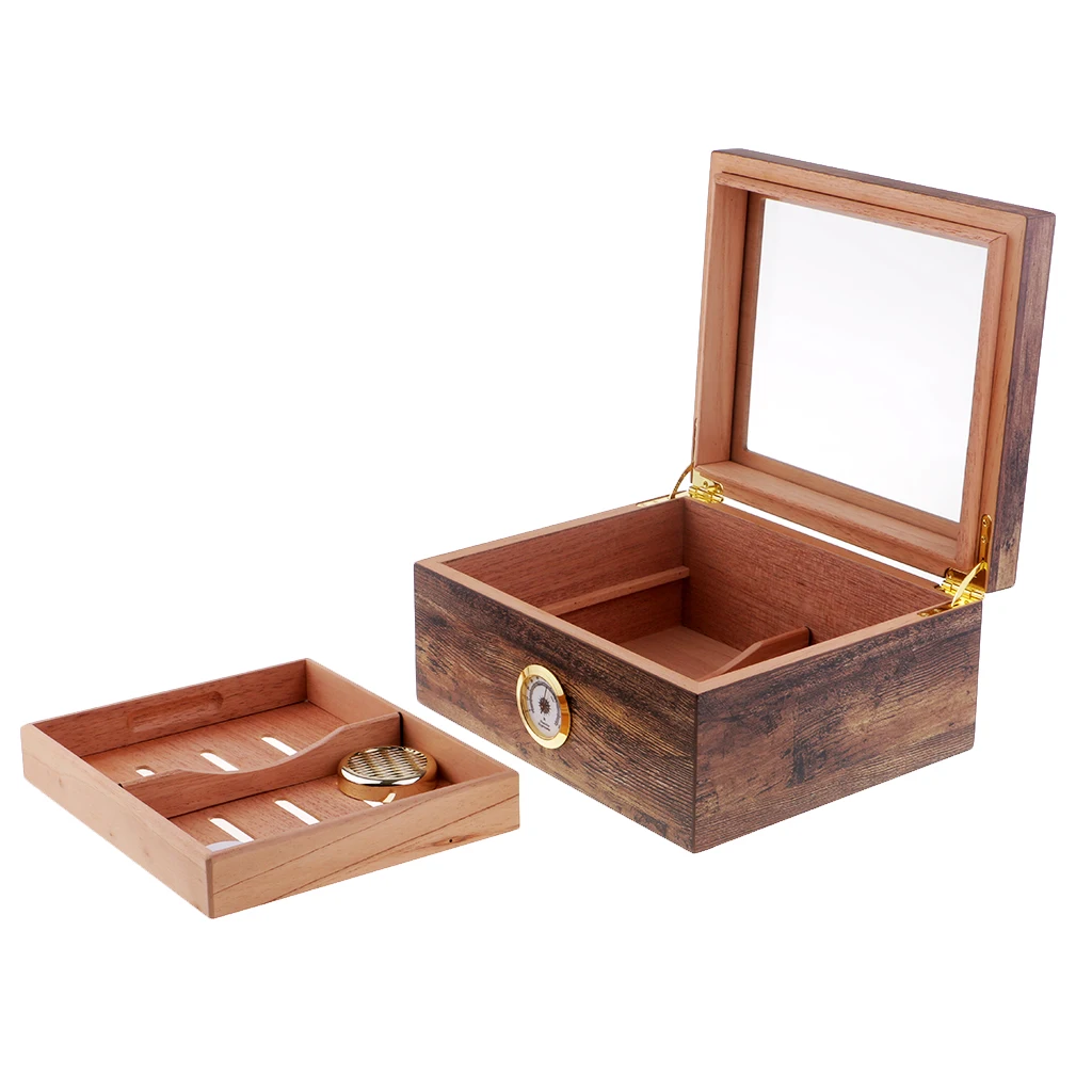 Large Capacity Cigar Box Solid Wood Cigar Humidor Case Cigar Storage Box with Hygrometer and Humidifier