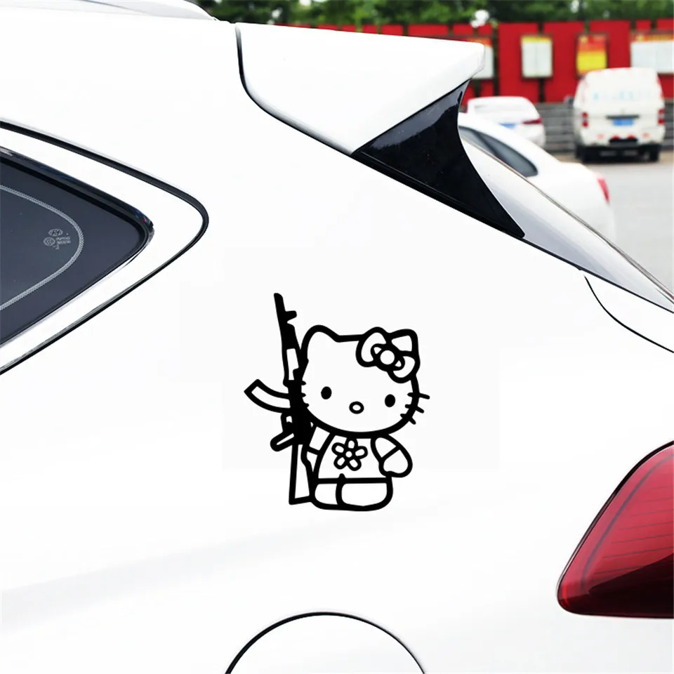 Cunymagos Funny Hello Kitty Rifle Vinyl Sticker Decal Personality Funny Car Styling Fashion Accessories Wall Decorative Stickers 13 (7)