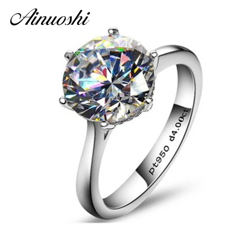 AINOUSHI Luxury Classic Solitaire 6 Claws 4 Carat NSCD Ring for Women 925 Sterling Silver Engagement Bijoux Femme Wedding Ring
