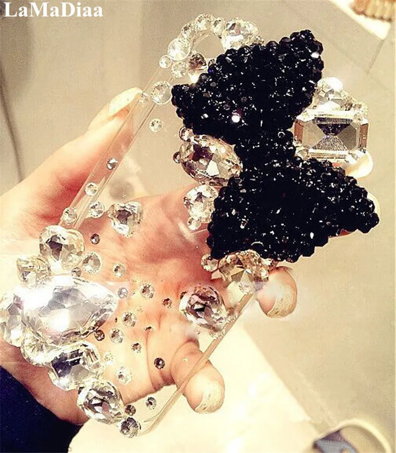 

LaMaDiaa 3D Rhinestone Bow Case For Iphone X XS MAX XR 8 Plus 7 Plus Luxury Diamond Phone Cover For Iphone 5 5S SE 6 6S Plus