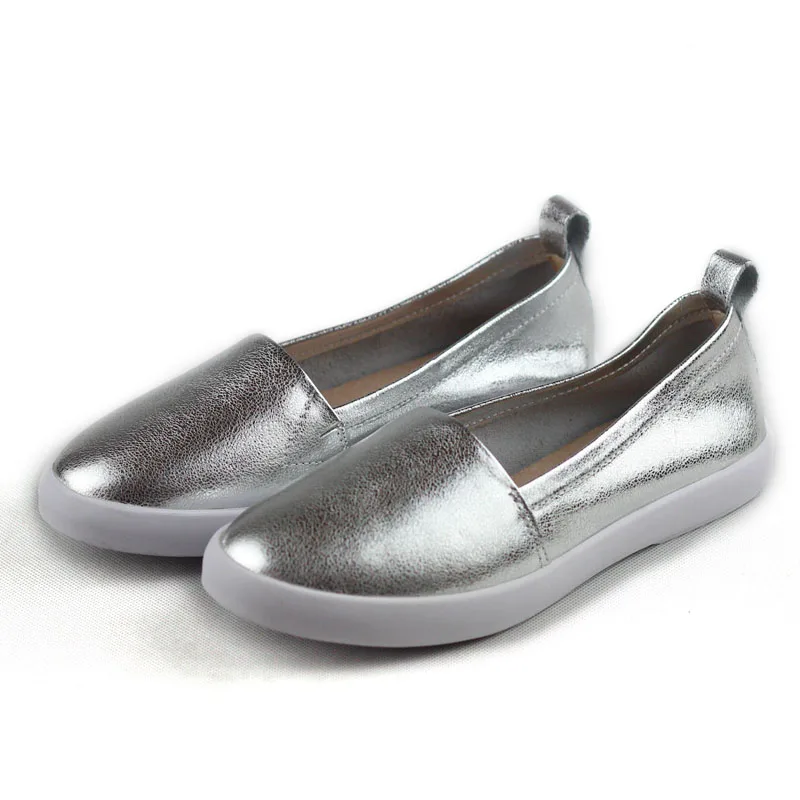 

Shoes Woman Flats Genuine Leather Round toe Slip on Loafers Ladies Flat Shoes Skid proof Spring/Autumn Driving shoes
