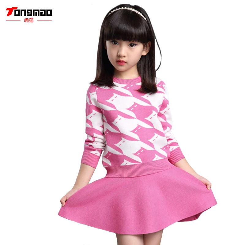 

2016 Autumn and Winter New Children's Clothing Girls Sweater + Skirt Set Children's Sweater Long-sleeved Skirt Two-piece Suit