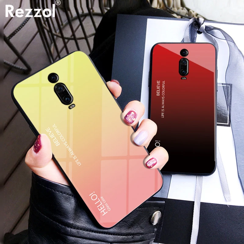 

For Xiaomi Redmi K20 Pro Case Gradient Tempered Glass Soft Silicone Bumper Case Cover For Redmi K20 Rezzol Funda