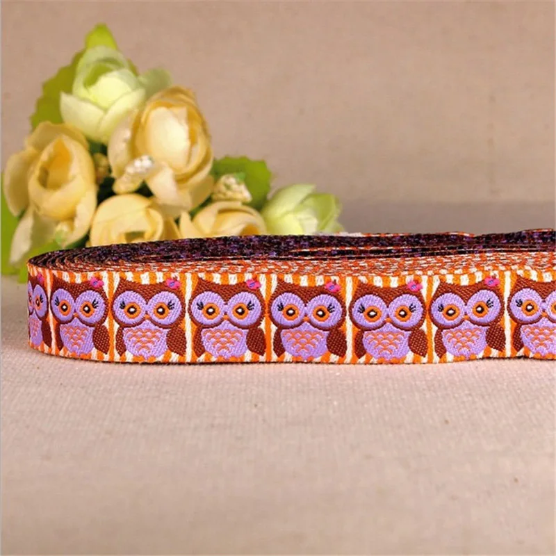 

2016 NEW 5/8 '(16 mmx10yards) Cartoon Owl 100% Polyester Woven Jacquard Ribbon for DIY Dog collar Wholesale Free Shipping