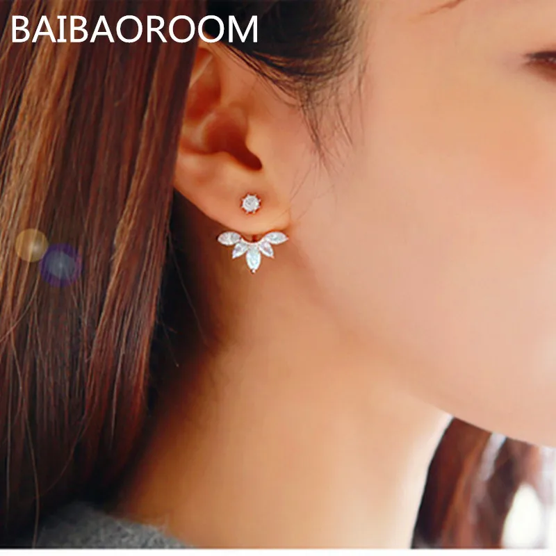 

Korean Gold and Silver Plated Leave Crystal Stud Earrings Fashion Statement Jewelry Earrings for Women