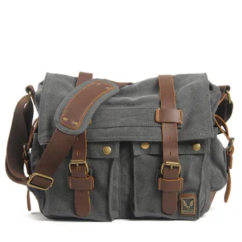 

European and American Vintage Canvas with mad horseskin postman bag and one shoulder leisure bag