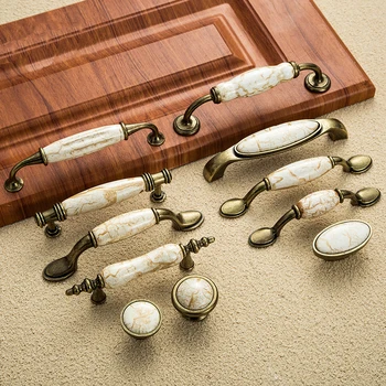 

2 pcs Antique Furniture Handles Marble Vein Knobs Handles Ceramic Handles for Kitchen Cupboards Cabinet Door knobs Drawer Pulls