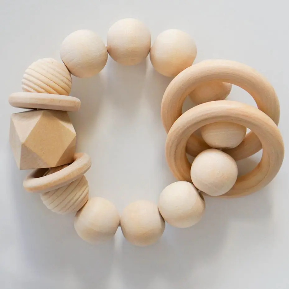 1pc Nature Wooden Color Baby Bracelet Toys Teething Toys Birth Gift Wood Beads Food Grade BPA