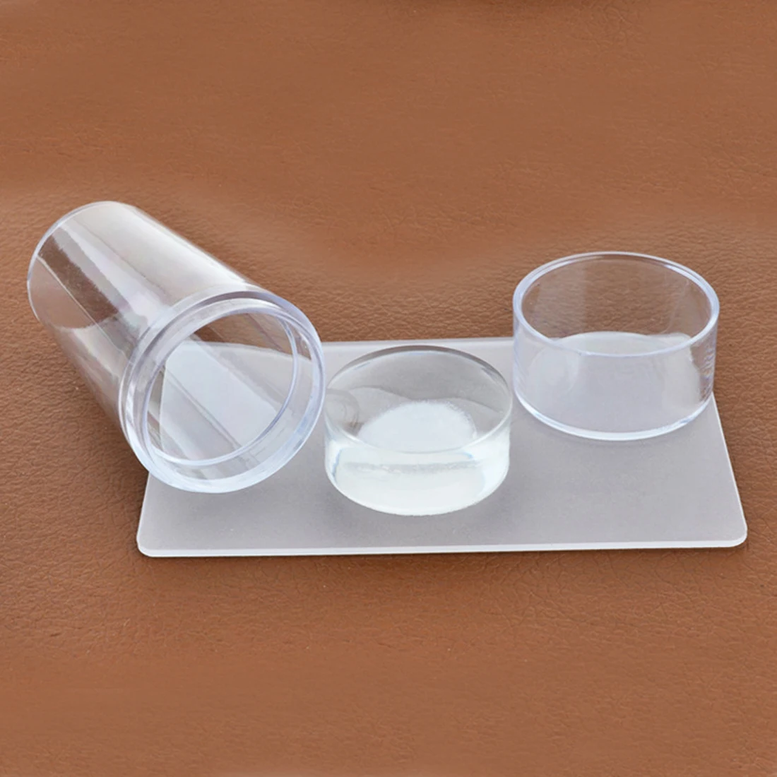 

New Arrival Unique New Design Pure Clear Nail Art Stamper Scraper Set with Cap Transparent Silicone Marshmallow Nail Stamp Tools