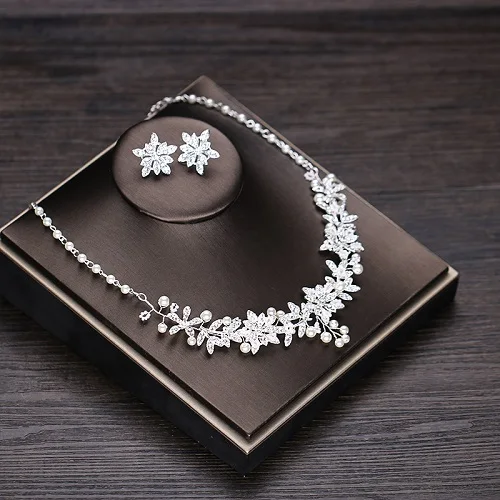 Роскошные Стразы, свадебная корона и диадемы, жемчужное ожерелье, серьги, Свадебные Ювелирные наборы, свадебные украшения для невесты - Окраска металла: Necklace