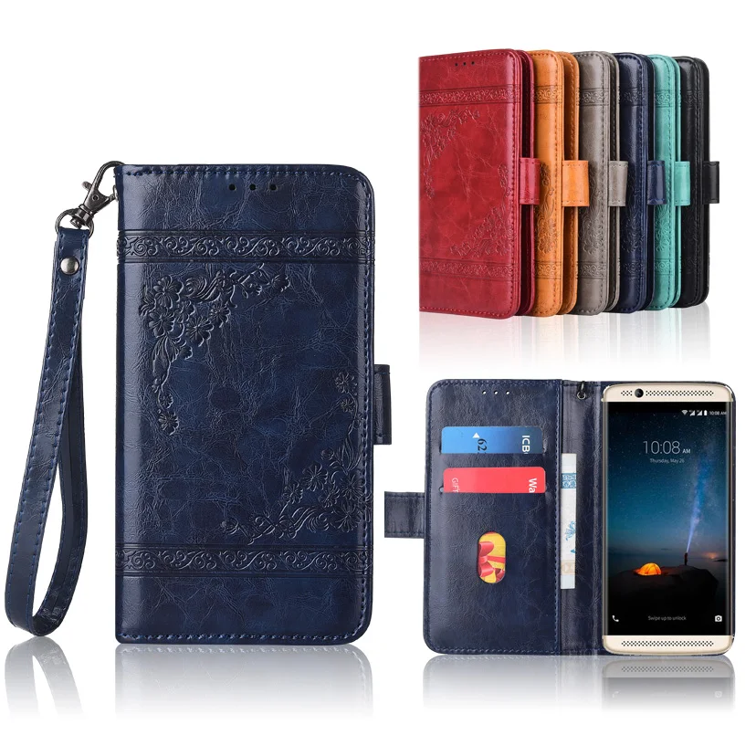 

Newest Wallet case for ZTE Axon 7 Mini Flip case with Strap100% special PU leather embossing flower cover case